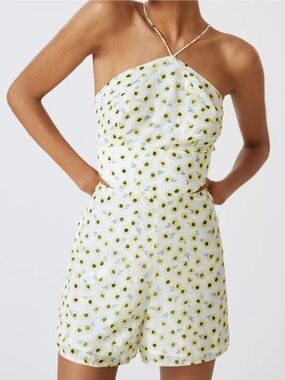 Anthropologie Hutch Yellow Ditsy Floral Seaside Cutout Romper Size 6